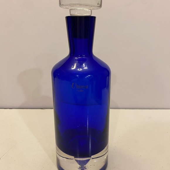 Vintage Cobalt Blue Ultimat Vodka Decanter Flat Stopper Controlled Bubble Base